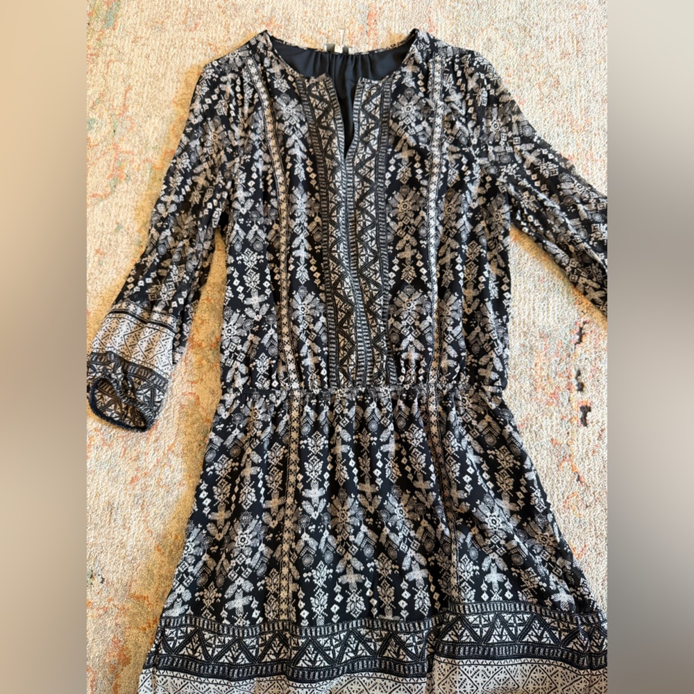 Joie 100% Silk Dress Black White Geometric Print Size Small